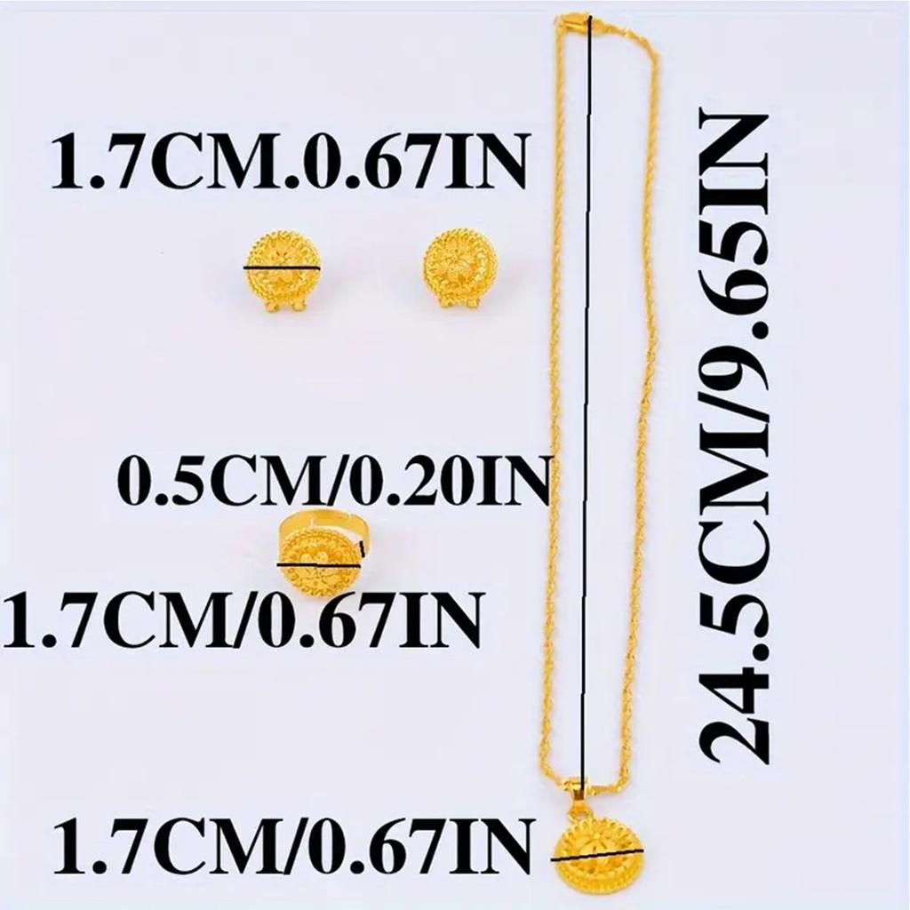 Luxuriöses Goldschmuckset Wunderschönes Goldschmuckset für Bräute mit Halskette, Ringen und Ohrringen Accessoire