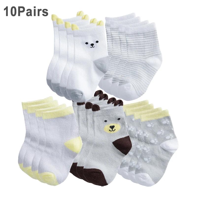 

10 пар носков для мальчиков с рисунком, весна-осень, полосатые носки в горошек, детские носки до щиколотки для мальчиков, влагоотводящие мягкие короткие носки для малышей 1-3 Years