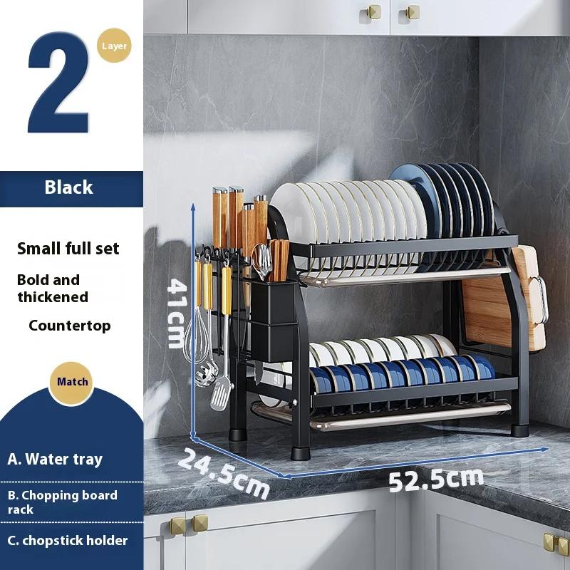 Dish Rack Kitchen Countertop 2/3 Layer Tableware Storage Rack Multifunctional Integrated Dish Rack Large Capacity Space Saving