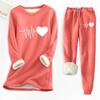 Ladies' Loose And Comfortable Round Neck Heart-shaped Printed Thick Long Sleeved Top With Cotton Pants Set