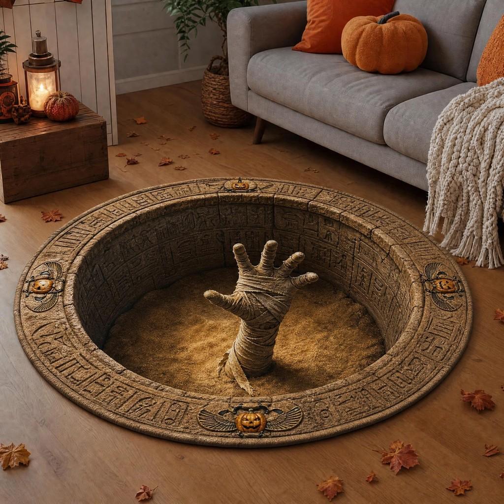 Halloween Round Non Slip Rug With Horrible Printed Design For Living Room Decor
