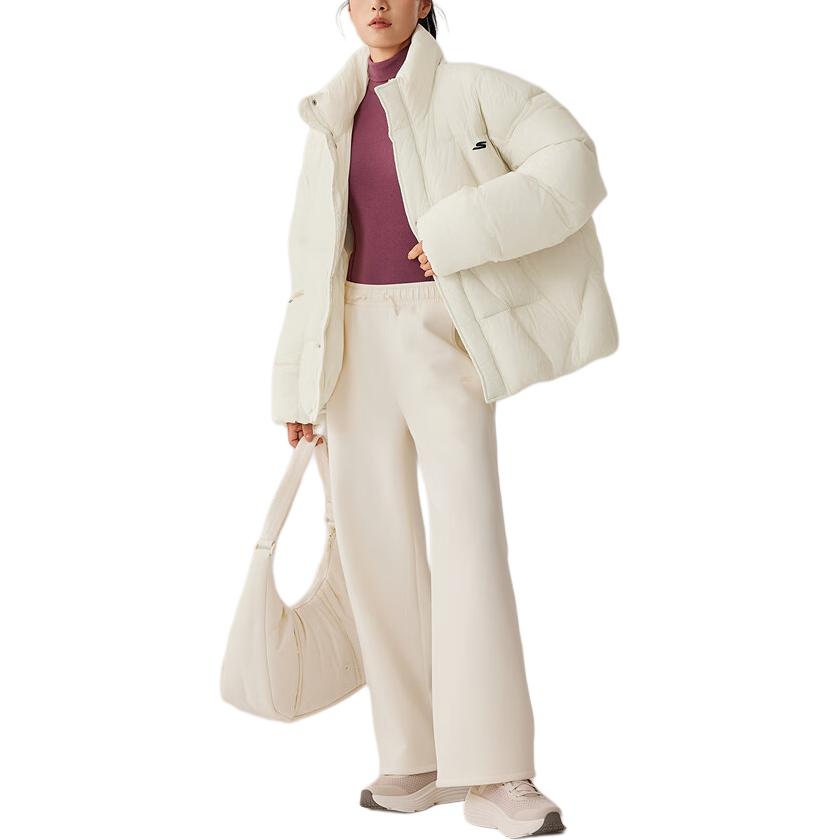 Skechers Down Jackets Unisex Marshmallow White-0074 Stand Collar Moderate P425U031-0074