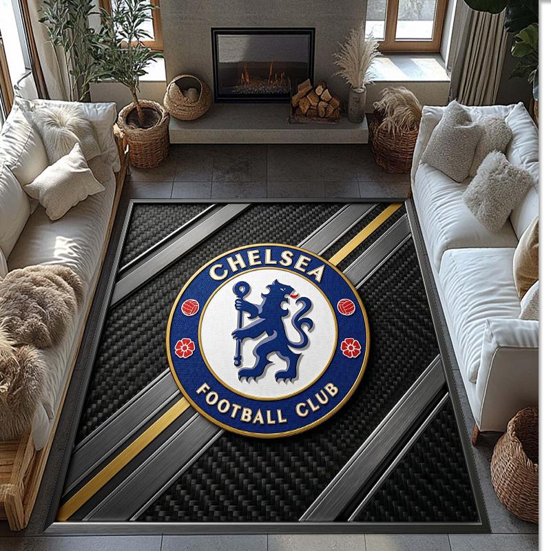 Chelsea FC Printed Flannel Area Rug Non Slip Soft Polyester Floor Carpet Indoor Decor Mat for Bedroom Living Room Sofa Game Room Home Decoration