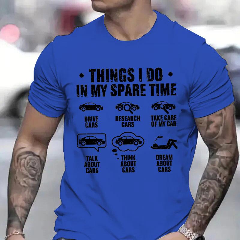 Unisexs Casual T Shirt Vintage Things I Do In My Spare Time Car Icons Graphic Tees Crew Neck Loose Summer Car Guy Humor Tops