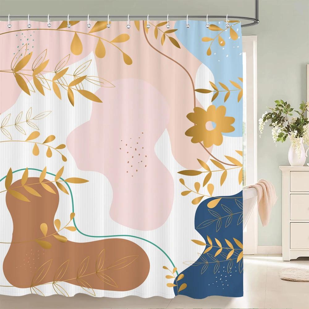 Tropical Plant Leaves Shower Curtain Nordic Minimalist Floral Bath Curtain Waterproof Fabric 3D Bathroom Curtains With Hooks