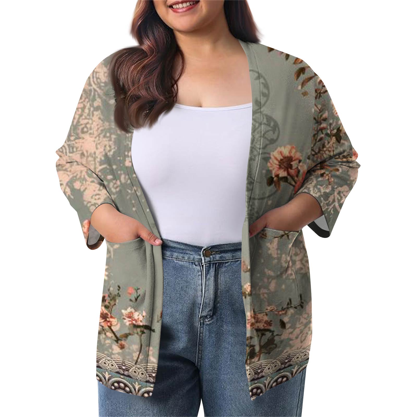 

Женский осенне-зимний модный повседневный однотонный кардиган-жакет длиной до середины бедра с рукавом 3/4 XXL