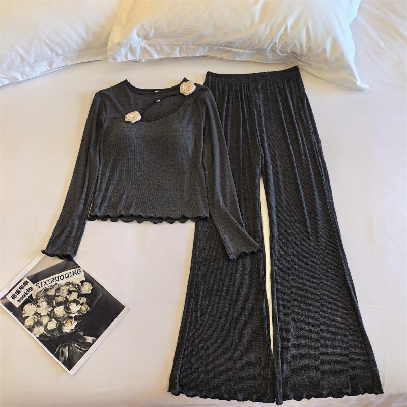 Women's Modal Pajamas: Spring-Fall Long Sleeve & Pants Set with Chest Pads - Pure Desire Style