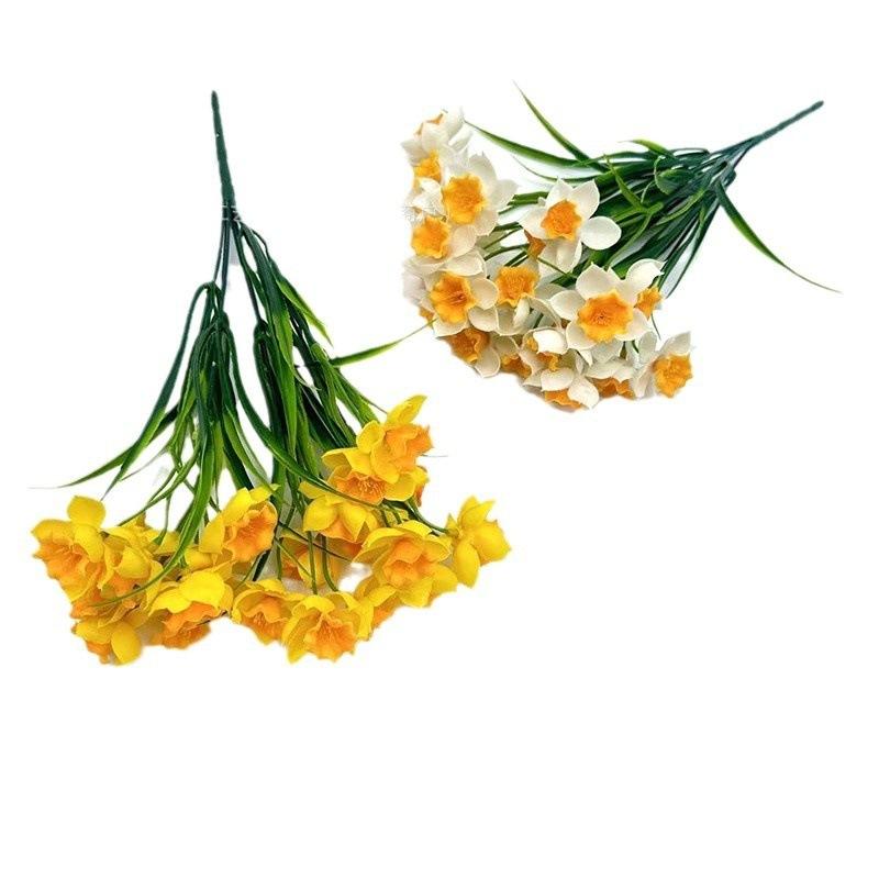Seven-petaled Spring Grass Daffodils, Artificial Hand-feel Material Daffodils for Wedding Decoration, Fake Flowers, Simulated Green Plants