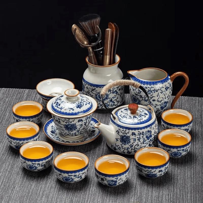 Yellow Ru Entwined Lotus Ceramic Tea Set
