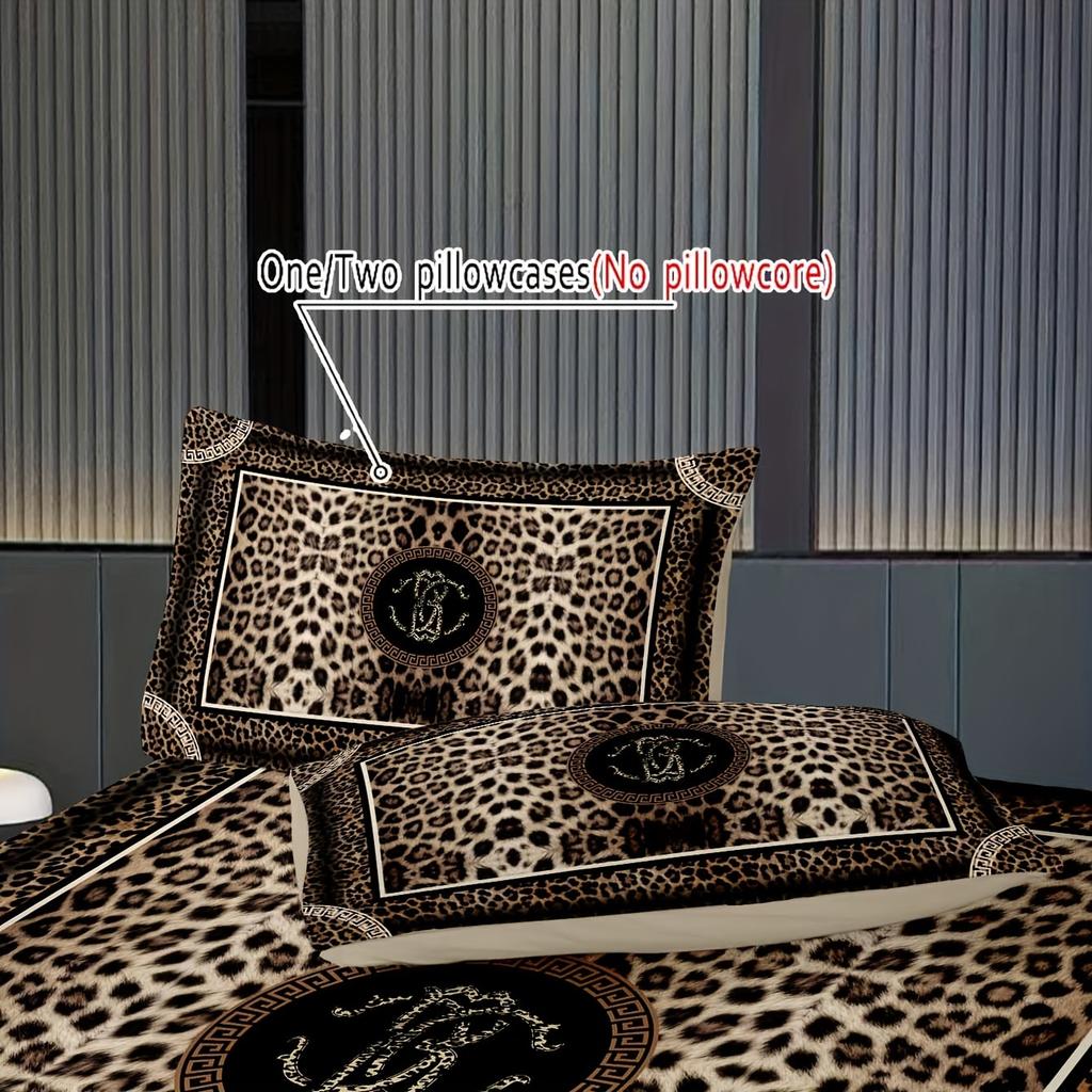2/3-teiliges Bettwäsche-Set mit Leopardenmuster, 3D-Druck, inklusive 1 Bettbezug + 1/2 Kissenbezüge, Bettbezug-Set Queen/King-Size