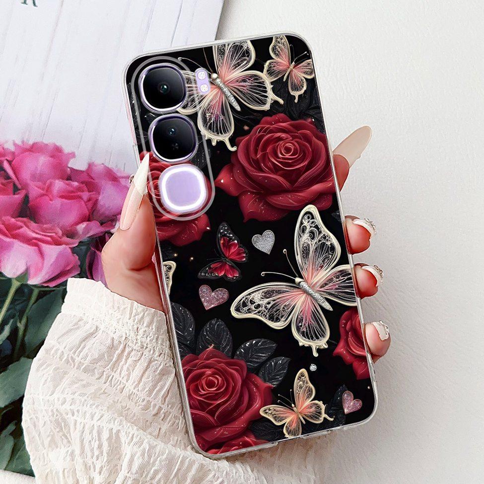 For Vivo V40 Lite 5G IDN Case V2417 Clear Cute Cat Fashion Butterfly Love Painted Soft Phone Case For Vivo V40 Lite 4G IDN Cover