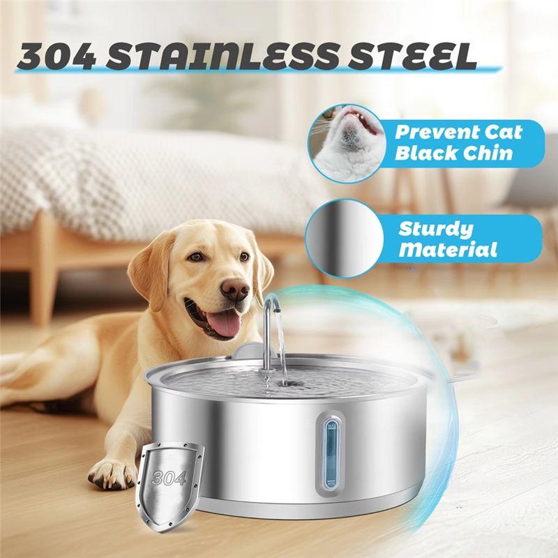 ABMH Stainless Steel 8L Large Capacity Cat Water Fountain, Dog Drinking Dispenser with Filter for Pets