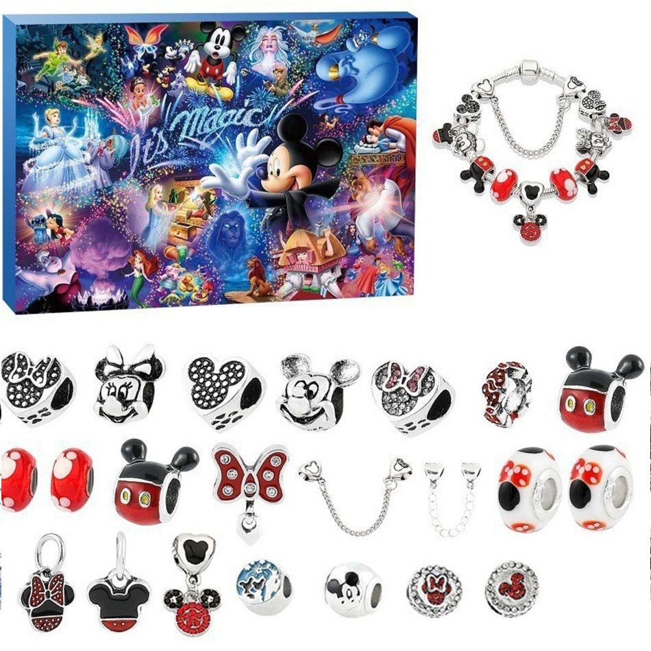 Stitch Mickey Christmas Advent Calendar Bracelets Xmas Countdown Calendar Diy Jewelry Making Kit Girls Surprise Gift