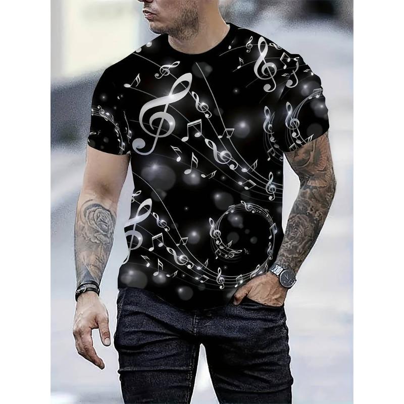 3D Note Printed Short Sleeved Summer Men's Round Neck Top Men's T-shirts