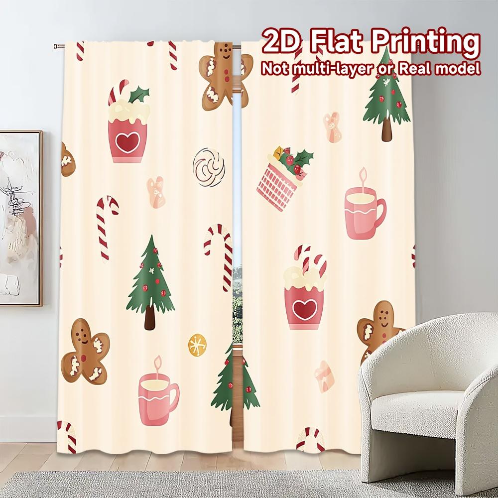 2pcs,Curtains Christmas Cute Decorations (3) Print Popular Curtains 100% Polyester Curtains Festive Perfect for Bedroom,
