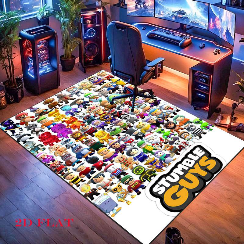 Stumble Guys Chaos Teppich für Wohnzimmer Schlafzimmer Zuhause Sofadekoration, Rutschfeste Bodenmatte für Kinder