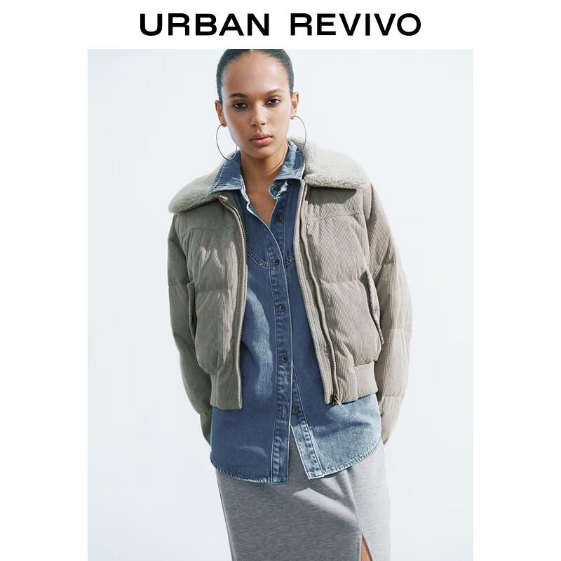 UR2025 Women's Vintage Corduroy Lamb Wool Collar Duck Down Jacket