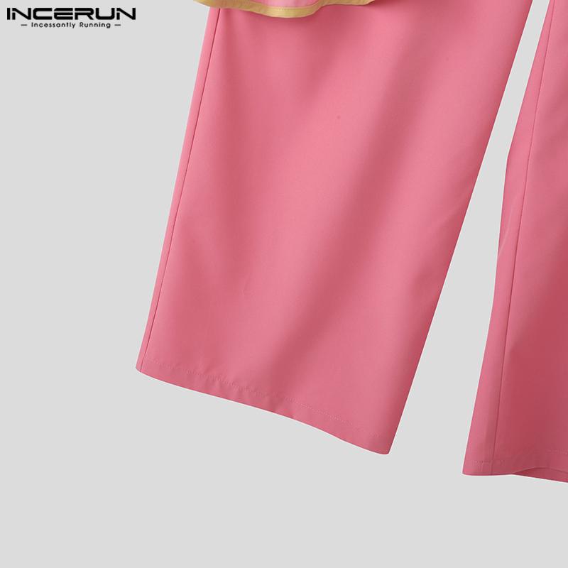 INCERUN Men Layers High Waist Zip-up Casual Loose Gradient Wide Legs Pants Long Trousers