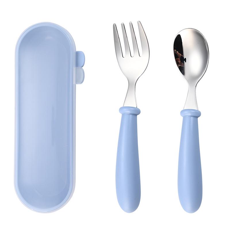 Child's Portable Cutlery Set with Cartoon Handle - Stainless Steel Fork and Spoon Gift Box for Kindergarten Feeding
