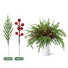 Norfolk Branches Red Berry Stems Artificial Christmas Picks Fake Needles With Holly Berries For Xmas Tree Filler Decorations Festival Holiday