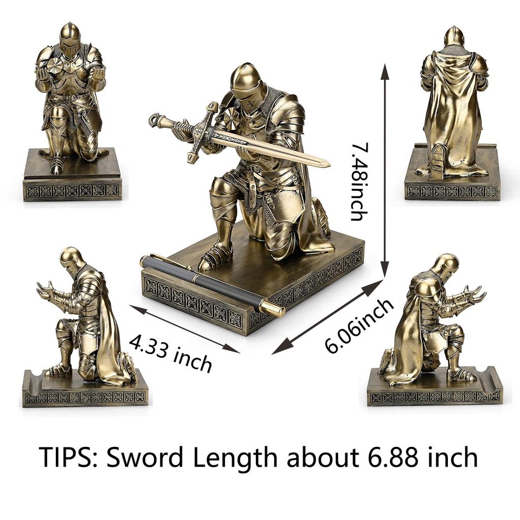 HDMbigmi Kingsguard Leader Cloaked Warrior Knight Pen Holder Mobile Phone Stand Ornament Knight Statue Pen Stand Paperweight with Metal Sword Letter