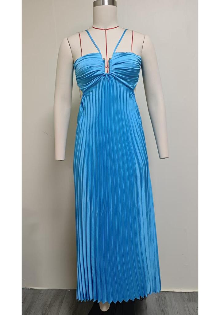 Europäisches/Amerikanisches Trägerloses Plissee-Neckholder-Kleid - Damen Sommer Einfarbig Ärmellos Strand Resort Kleidung