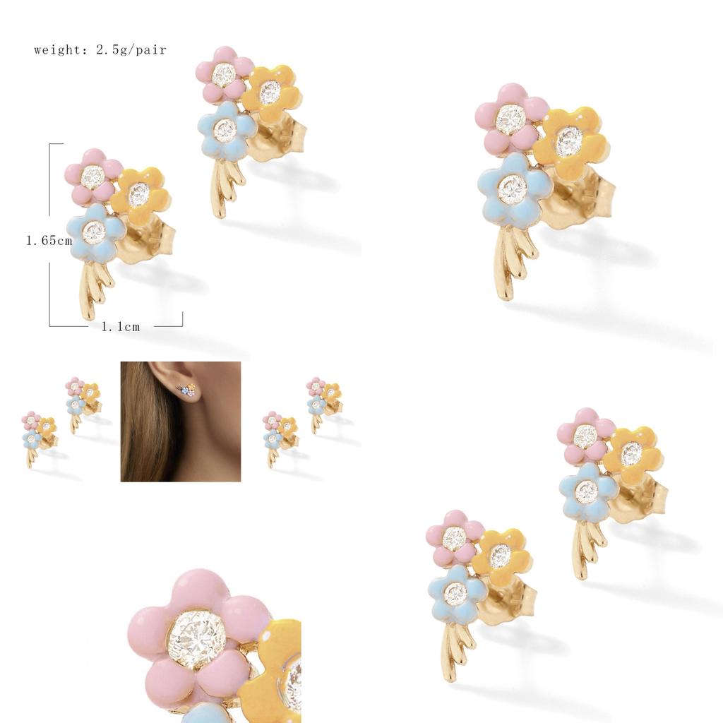Delicate Small Flower Stud Earrings With Sparkling Gemstones For Women