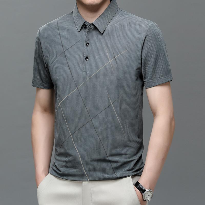 Ice Silk Polo Shirt Men'S Short-Sleeved Lapel T-Shirt Medium And Green Business Casual High Elastic Upper Clothes