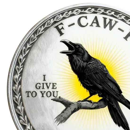 Yousheng F-CAW-F Coin 2 Inch Metal Keepsake Coin Raven Token of Freedom And Humor Collectible Attitude Coin for Letting Go And Moving on