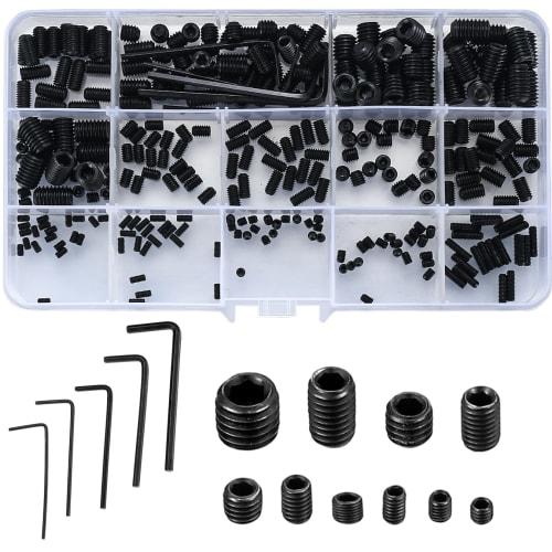 Hex Socket Set Screw Set, Headless Screws, Carbon Steel Threaded Screws, Hollow, Internal Hex Grub Screws (M3 M4 M5 M6 M8), 300 Pieces, Hex Key Wrench