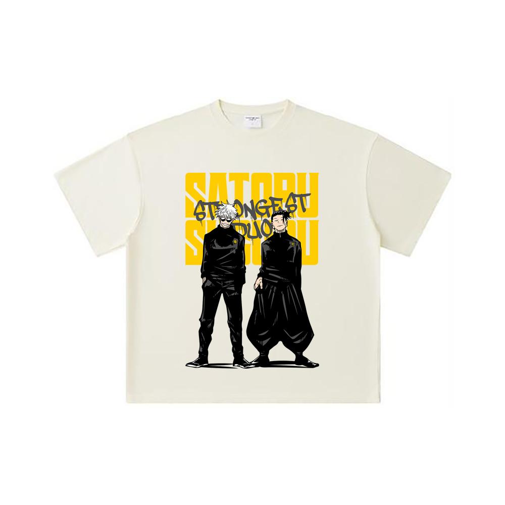 

260 GSM Double Yarn 32 Count 100% Cotton Jujutsu Kaisen V44 Gojo Geto Print Unisex Heavy Cotton T Shirt S абрикосовый