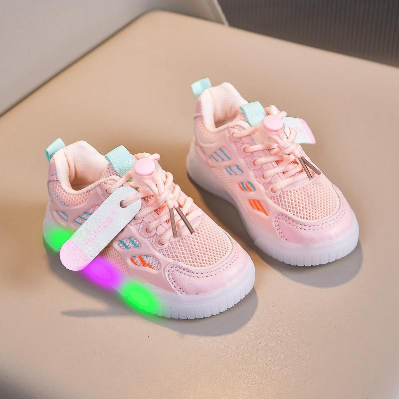 

2025 autumn new men s and women s sports shoes children s light shoes medium and small children s breathable net shoes flashing board shoes tide 21-25 5 pairs in one hand розовый