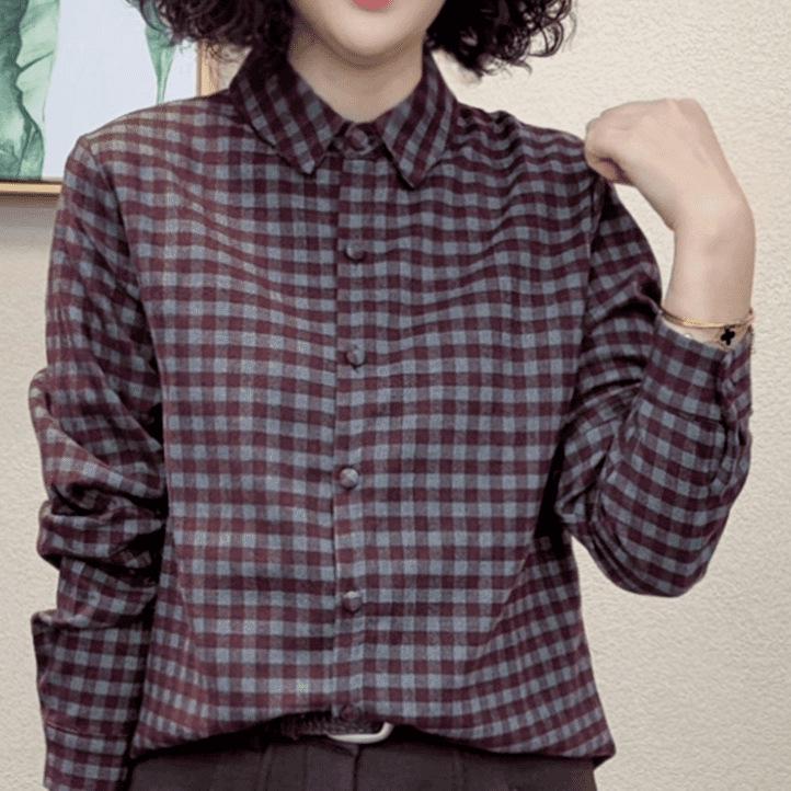 

Winter Plaid Long Sleeve Classic Collar Fashion Top XL [110-120 lbs] красный