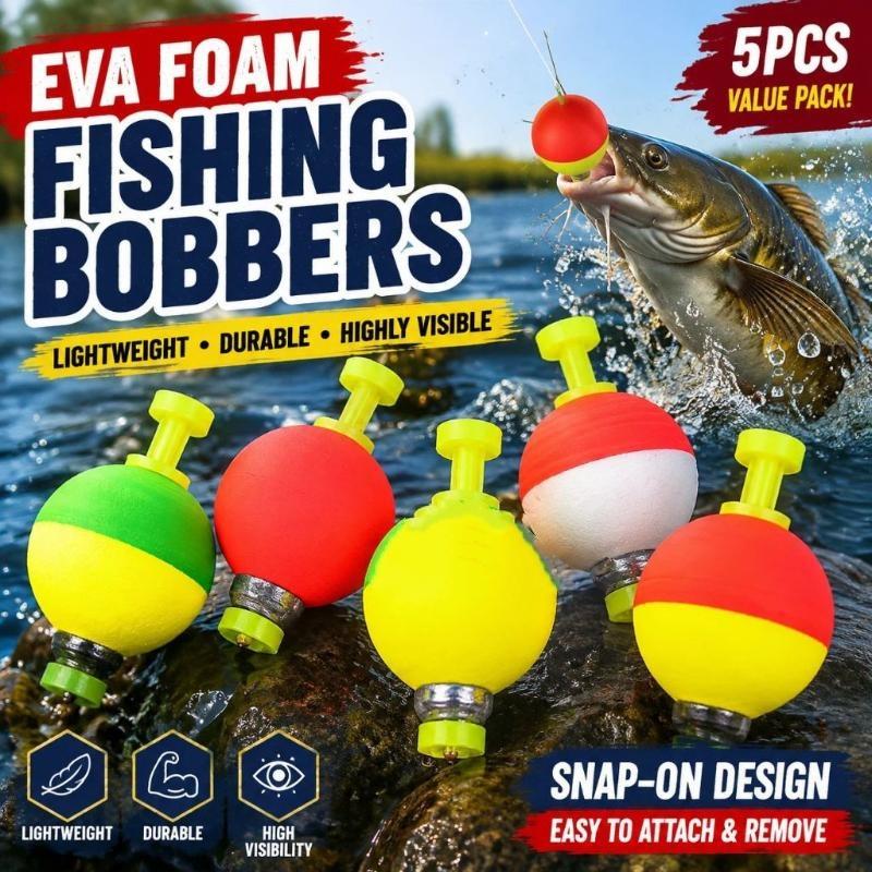 5Pcs Fishing Bobbers Floats Foam Snap On Float Weighted Bobbers Fishing Push Button Snap-On Bobbers Spring Oval Fishing Floats
