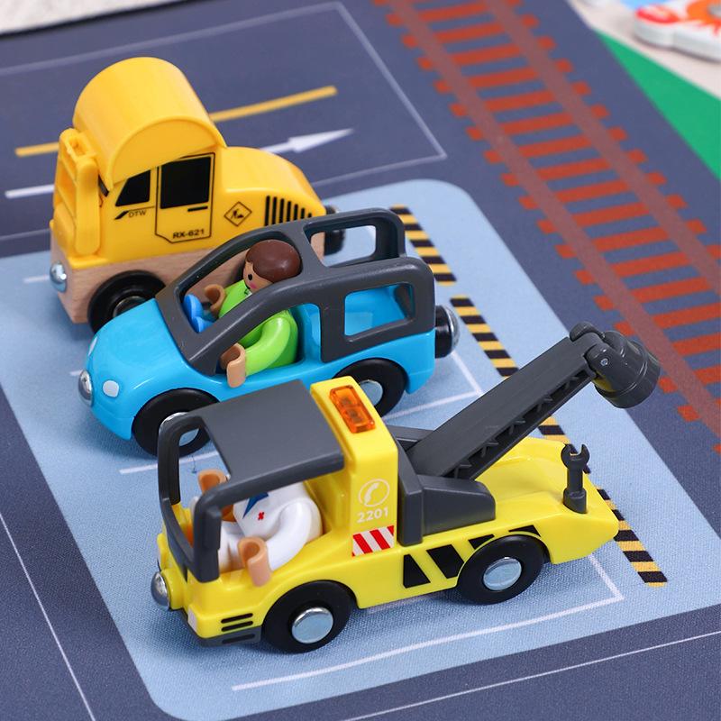 Children's Toy Car Traffic Field Road Track Parking DIY Wooden Train Track Set Toys Road Accessories Gift