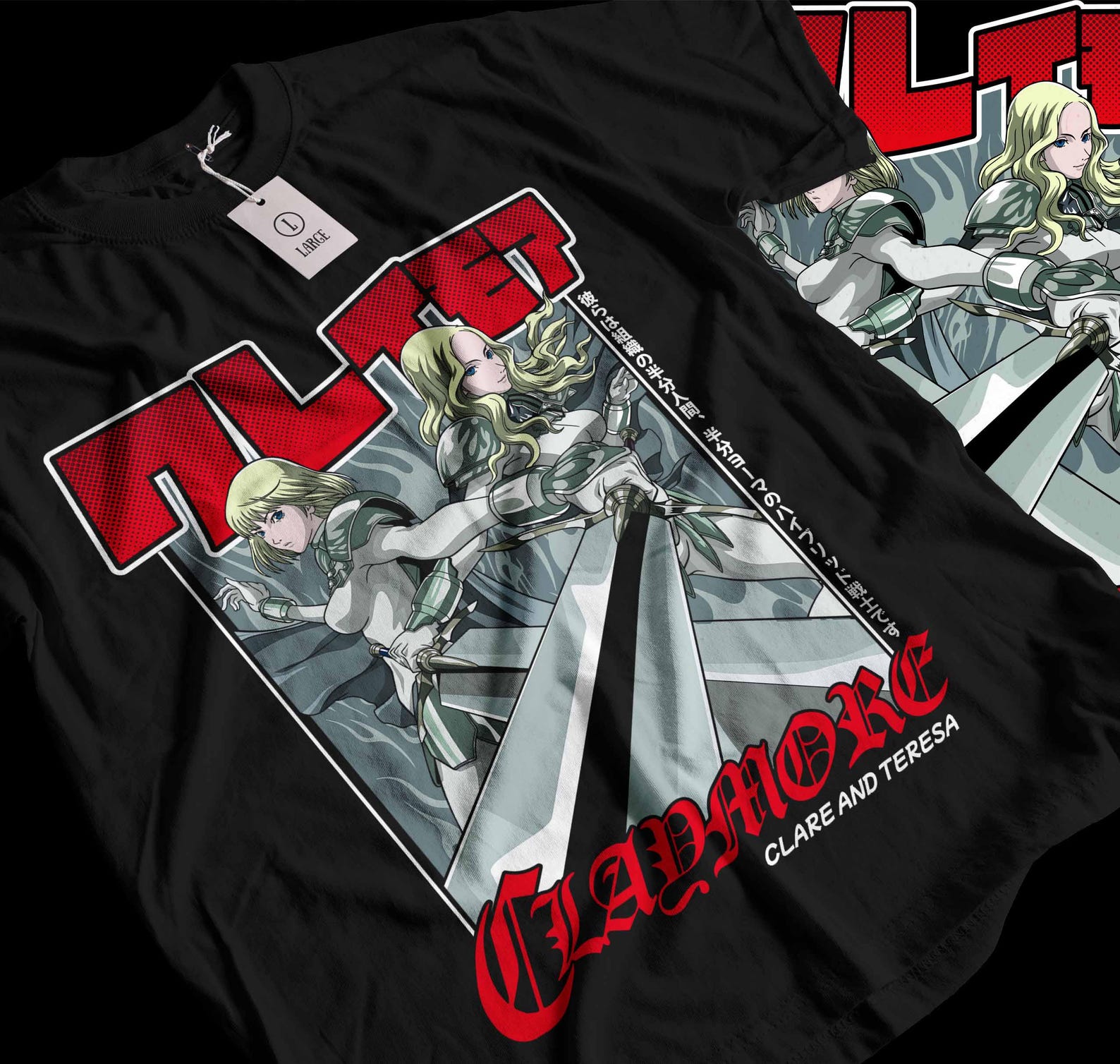 Unisex Claymore Anime T-Shirt, Clare, Miria Manga Waifu Shirt L