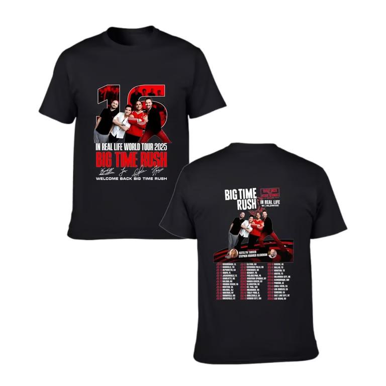 Big Time Rush In Real Life World Tour 2025 BTR Shirt with Date & City for Fans Unisex T-Shirt L