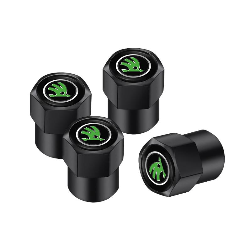 RBK5  4Pcs Metal Car Wheel Tire Valve Caps Stem Case Covers Accessories For Skoda Kodiaq Octavia Enyaq iV Scala Superb Karoq Vision RS