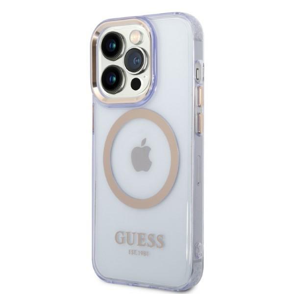 Guess Guhmp14Xhtcmu Iphone 14 Pro Max 6,7 Purpurowy/Purple Hard Case Gold Outline Translucent Magsafe