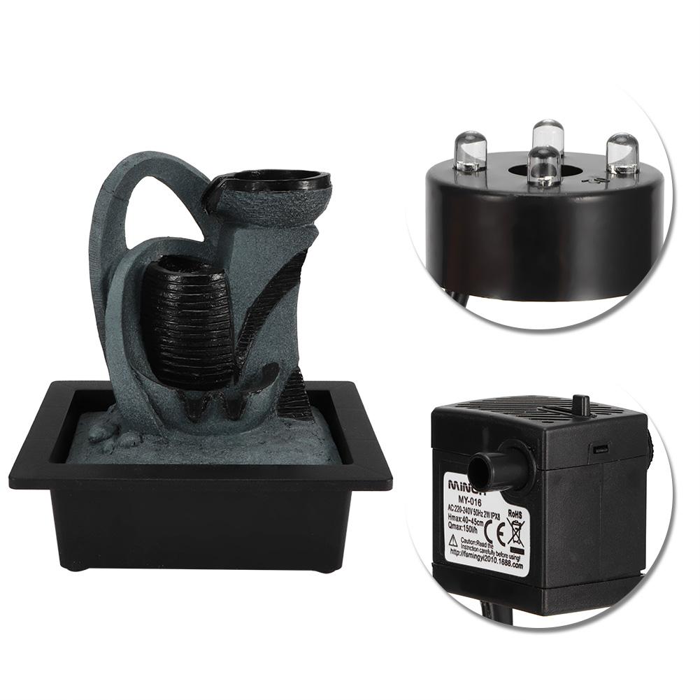 Indoor Tabletop Water Fountain Ornament with Water Pump LED Light for Home Office DecorationType