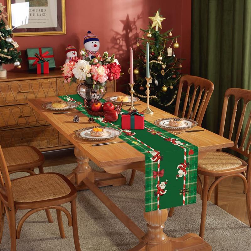 

Рождественские флаги для стола, Дед Мороз, зеленый плед, зима, Новый год, домашняя кухня, ресторан, посуда, украшение для праздничной вечеринки 150x33cm зелёный