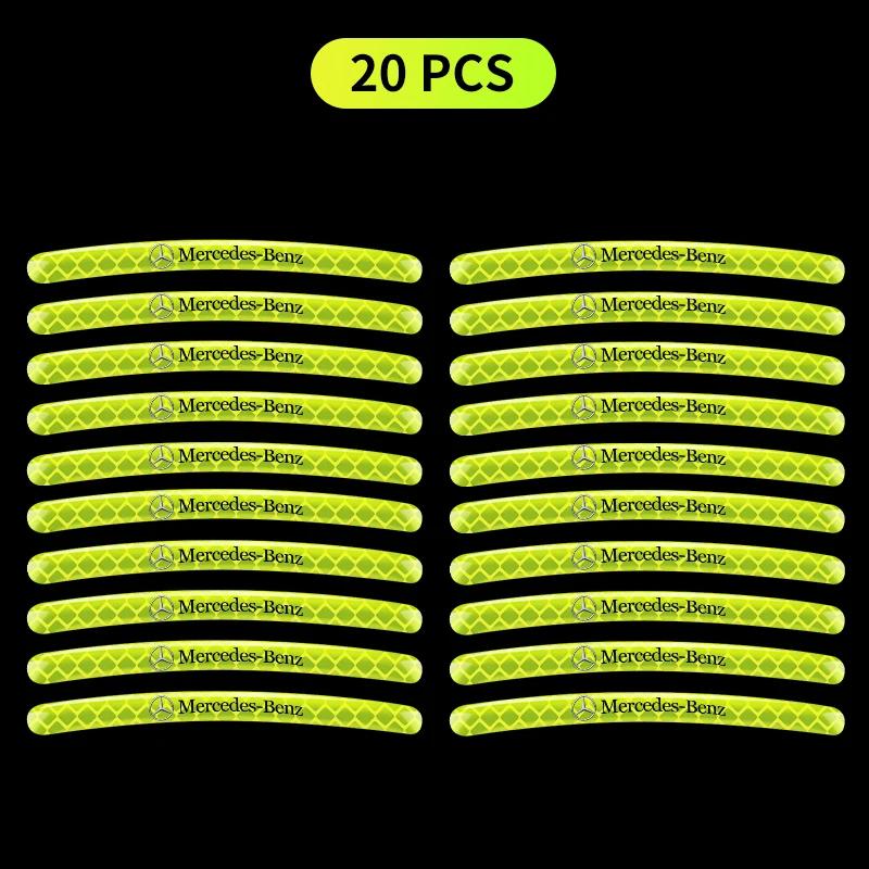 20 stk Lysende Bilfelg Dekaler Høyreflekterende Stripebånd For Mercedes Benz B/C/E/S Klasse A Klasse C200L GLC GLK CLA