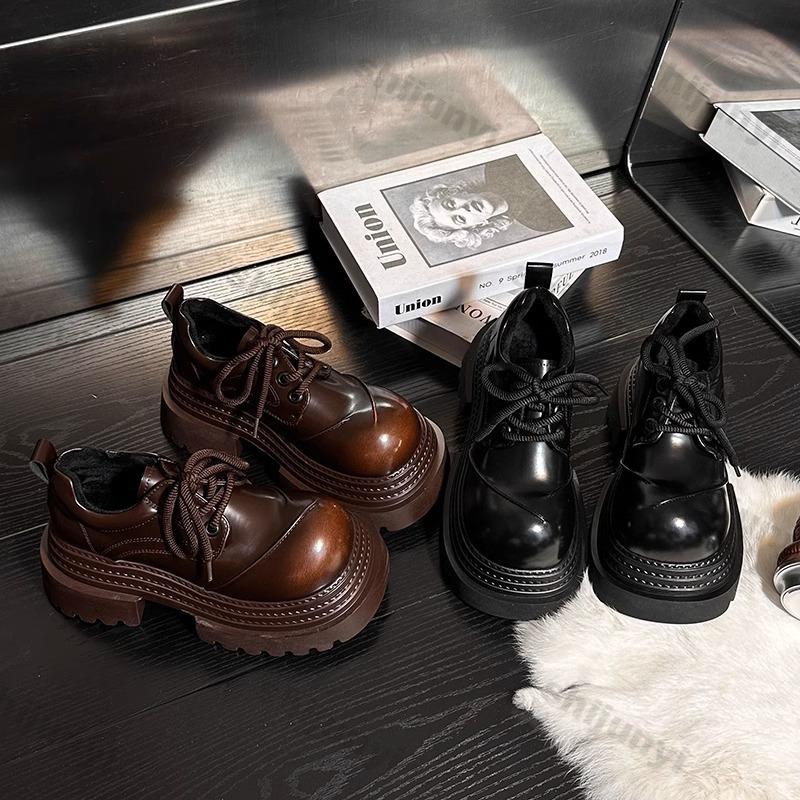 Fashion Women Retro Loafers 2025 Spring New Luxury Brand  Increase Thick Sole Leather Oxford Shoes Lace Up Outdoor Work Platform Shoes