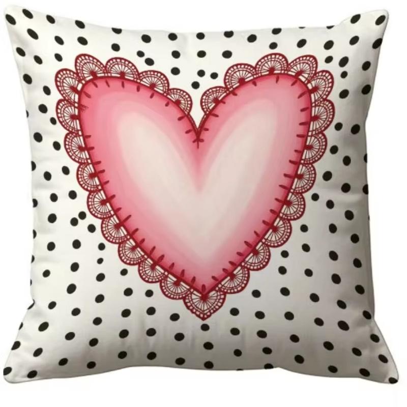 

Polka Dot Heart Pillow Case Valentines Small Gift with Romantic Print for Loved Ones and Friends 45cmx45cm