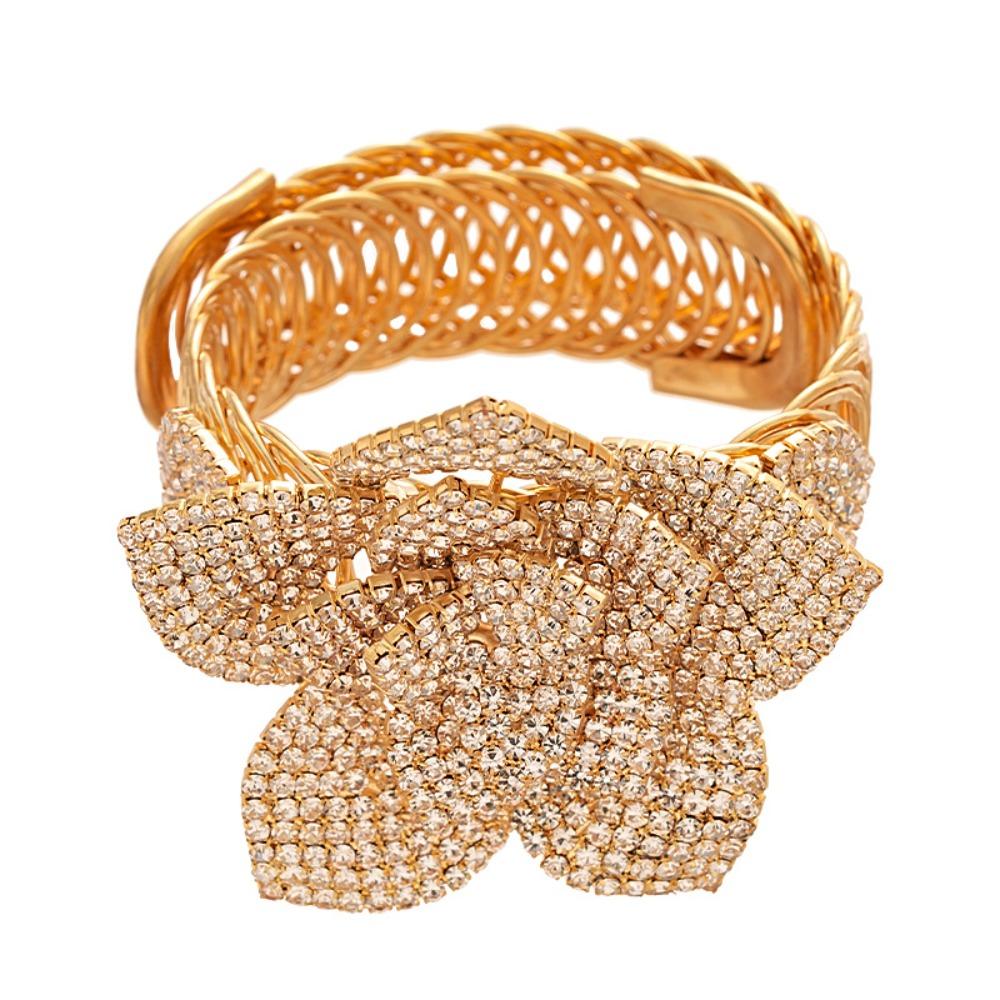 Zinc Zinc Alloy Flower Armband Arm Chain Bling Flower Upper Arm Bangle Rhinestone Arm Cuff Bracelets  Party