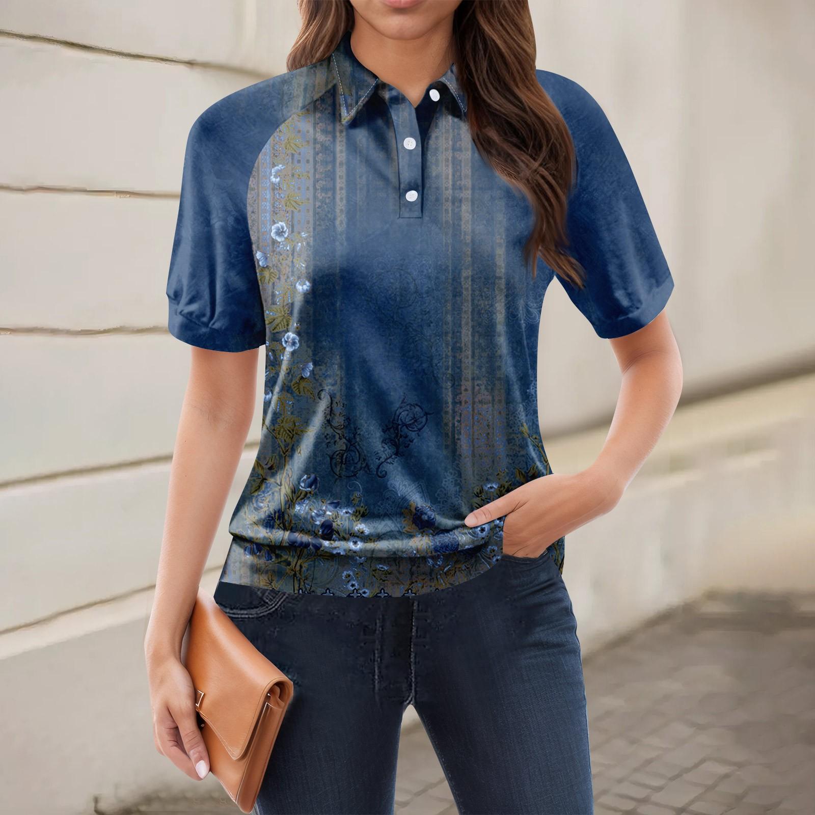 

Жіноча повсякденна футболка з V-подібним вирізом і короткими рукавами з квітковим принтом і декоративними ґудзиками S