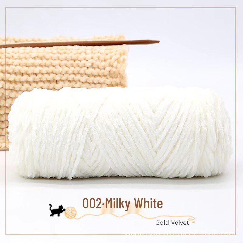 Golden Chenille Silk Velvet Yarn: Medium-Thick Polyester Yarn for Scarves, Glossy Velvet Crochet, and Wool Knitting Projects.