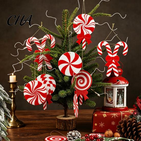 Rustic Wooden Christmas Tree Pendants 12/24/36 Pcs Candy Decorations, Lollipop Picks for Tree, Red Decorative Hanging Candies Holidays White