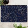 Luxury Navy Blue Rose Floor Mat Gold Line Art Floral Area Rug Non-slip Soft Carpet for Living Room Bedroom Sofa Home Decor