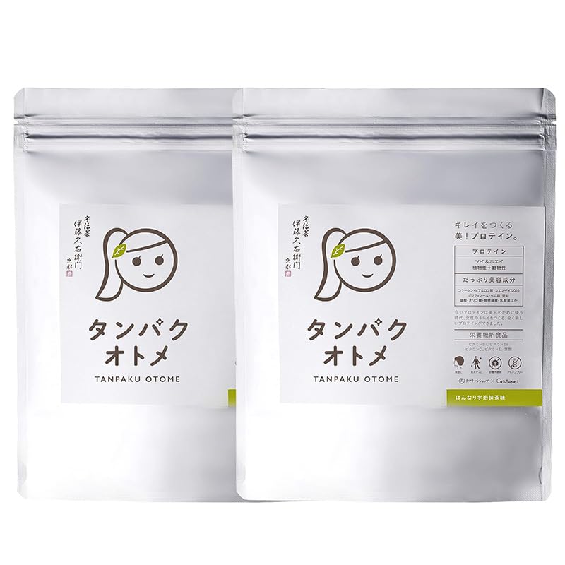 Tamachan Shop Protein Otome 2-Pack Set (Hannari Uji Matcha 260g x 2 Bags) Double Protein Whey & Soy, Low Calorie, No Artificial Sweeteners or